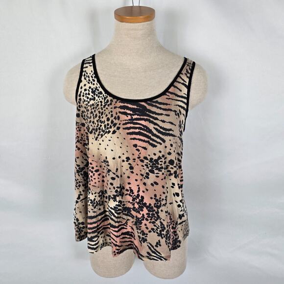 Kimchi Blue Tank Top Women's M Black Tan Orange Tiger Split Back Neck Tie Ruffle - Picture 1 of 14